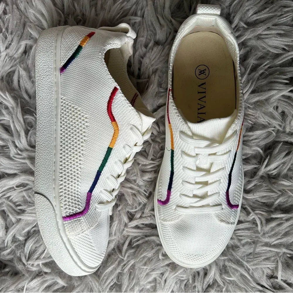 Vivaia Kama rainbow white lace up sneakers women’s shoe size 8 - Picture 2 of 11